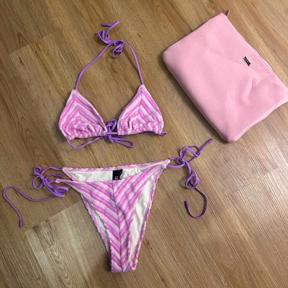 Triangl Pink and Purple Striped Bikini Set